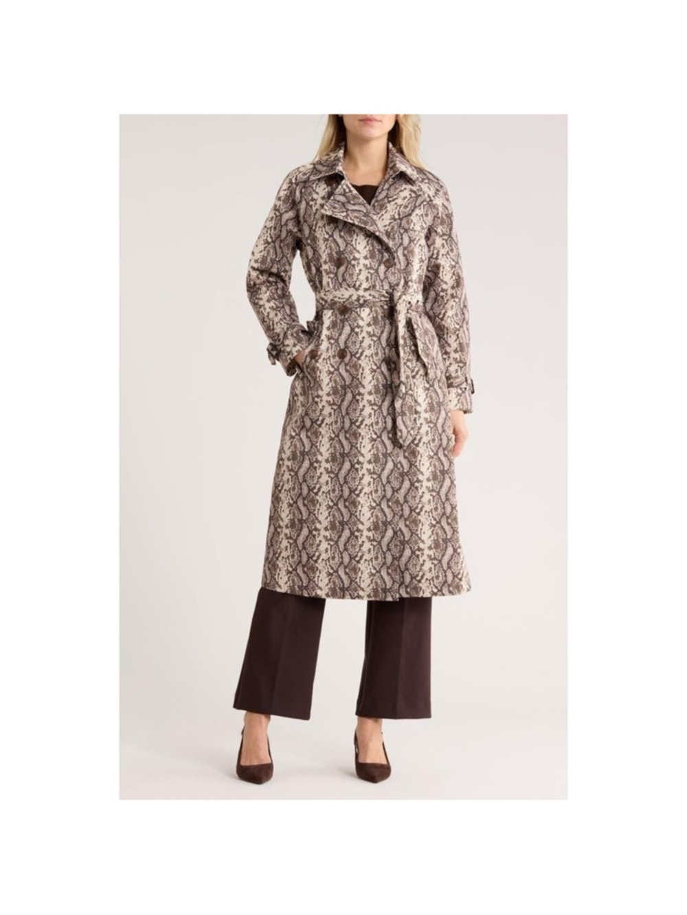 NEW Rebecca Minkoff snake print double breasted long trench coat Medium Staple